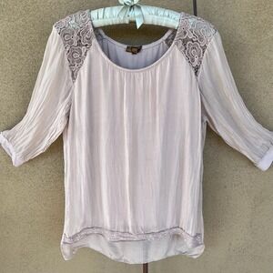AMANTI Made in Italy Silk Lace Shoulder Sequin Trim Blouse‎ Elegant Top Size M